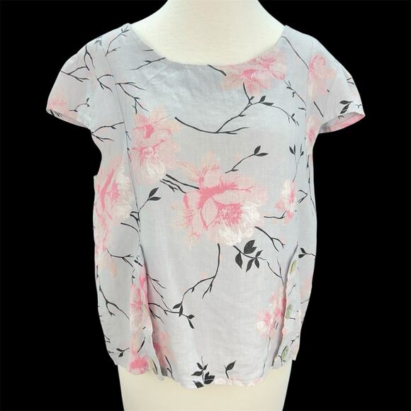 Vanucci Tops - Luca Vanucci Italy Made 100% Linen Top Womens Gray Floral Pullover Cap Sleeve